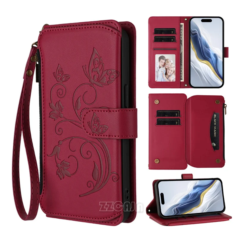 

Кошелек на молнии с цветами для Tecno Spark GO 2025 Pouvoir 4 Pro Pop 10C 9 8 6C 5C 2F Pova Neo3 Кожаный чехол-подставка с отделениями для карт Ремешок