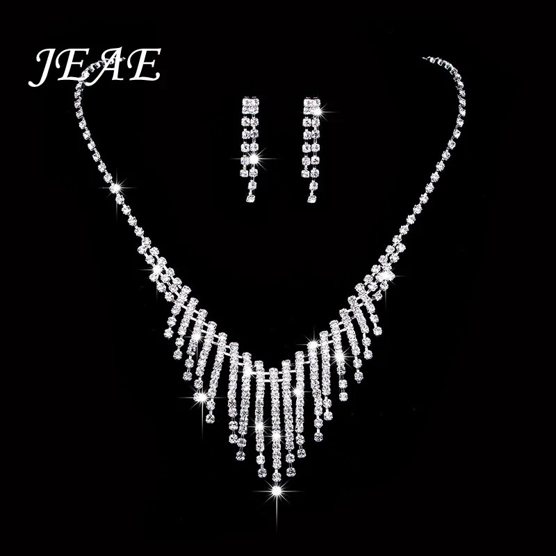 Luxury Zirconia Wedding Choker Necklace Set Women Bridal Jewelry Sets Zircon Jewellery Crystal Rhinestone Silver Color Earrings