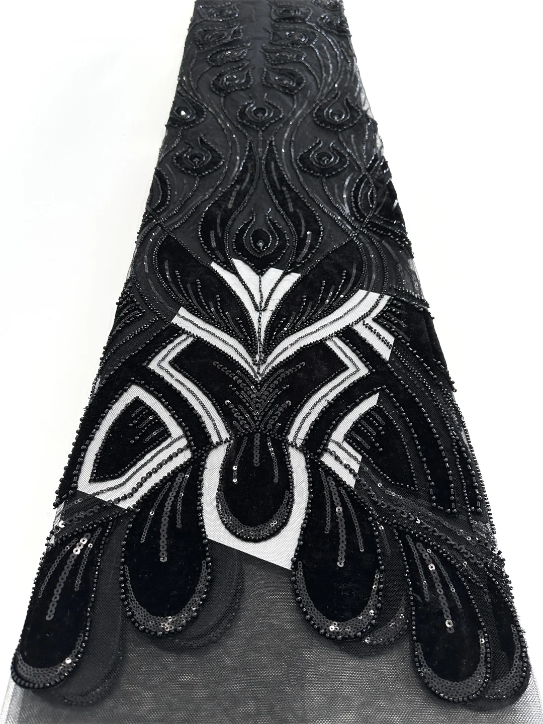 2025 africano francês nigeriano high end tule tecido de renda com contas lantejoulas malha para bordado festa casamento noiva vestido costura