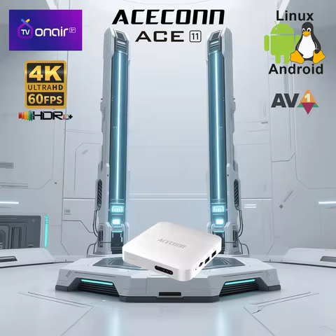 ACECONN Streaming Android Linux IPTV Boxes 4K HDR10+ TVONAIR3+ Dual WiFi Auto Learning Hotkeys Backlight BT Remote ACE11 TV Box