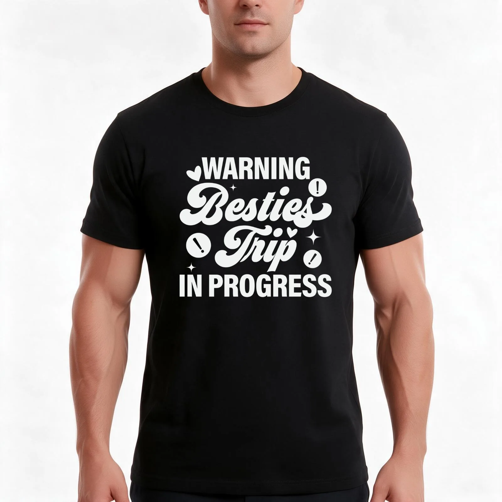 Besties Trip in Progress T-Shirt, Summer Casual Cotton Tee, Oversized Streetwear Tops, Vintage Graphic Print, Unisex Men Women