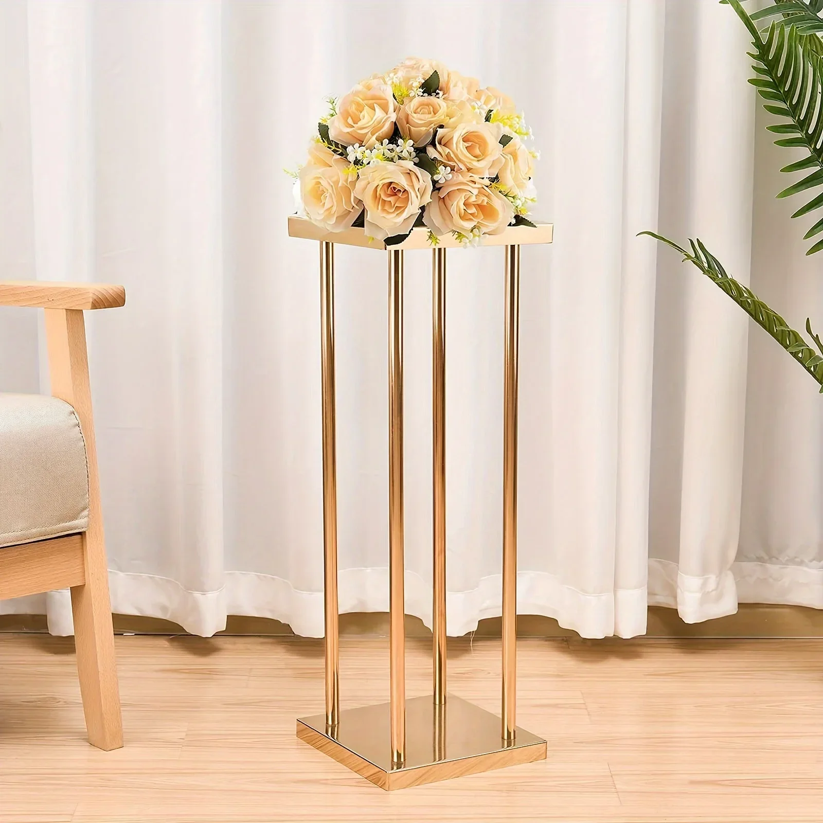 Golden Flower Stand For Wedding, Metal Flower Vase For Wedding Table Decoration, Wedding Flower Stand For Road Centerpieces