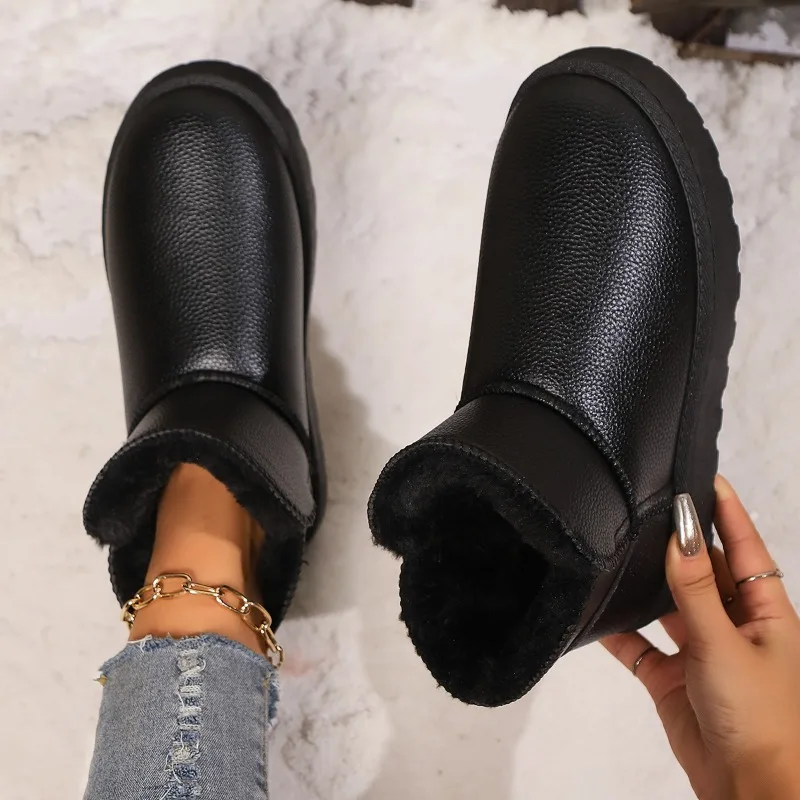 Winter Women\'s Snow Boots New Fleece-lined Thickened Short Waterproof Non-slip Flat Bottom Thick Bottom Warm Couple Cotton Shoes