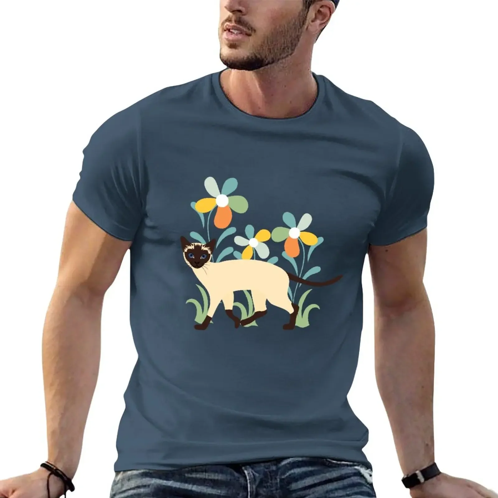 Siamese Cat and Flowers T-Shirt customizeds for a boy oversized fitted t shirts for men