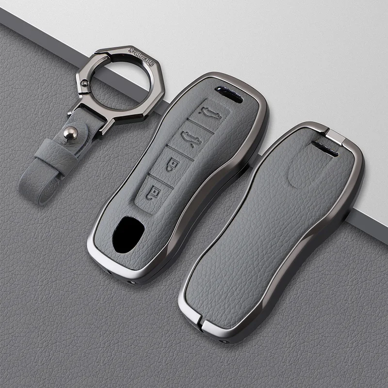 Car Smart Key Case Cover for Porsche New Cayenne Panamera 911 992 Taycan Metal Leather Protect Shell Interior Accessories