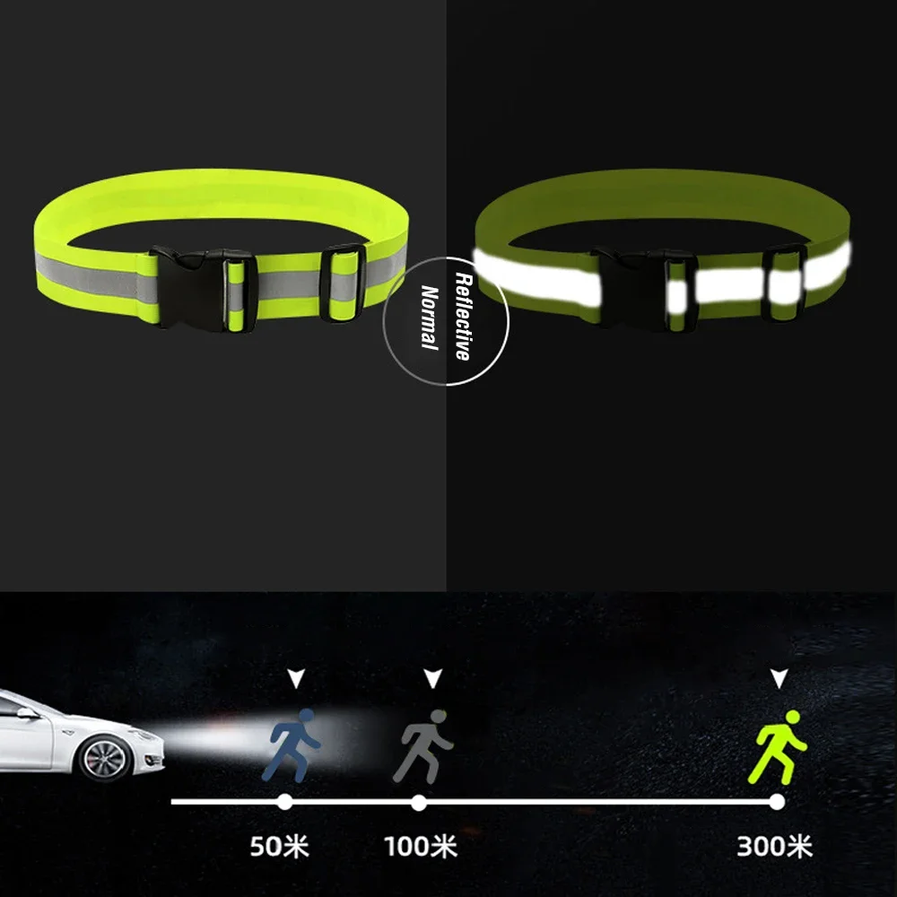 Unisex Adjustable Reflective Waistband High Visible Night Safety Gear Elastic Waist Arm Belts For Kids Adults Running Sports