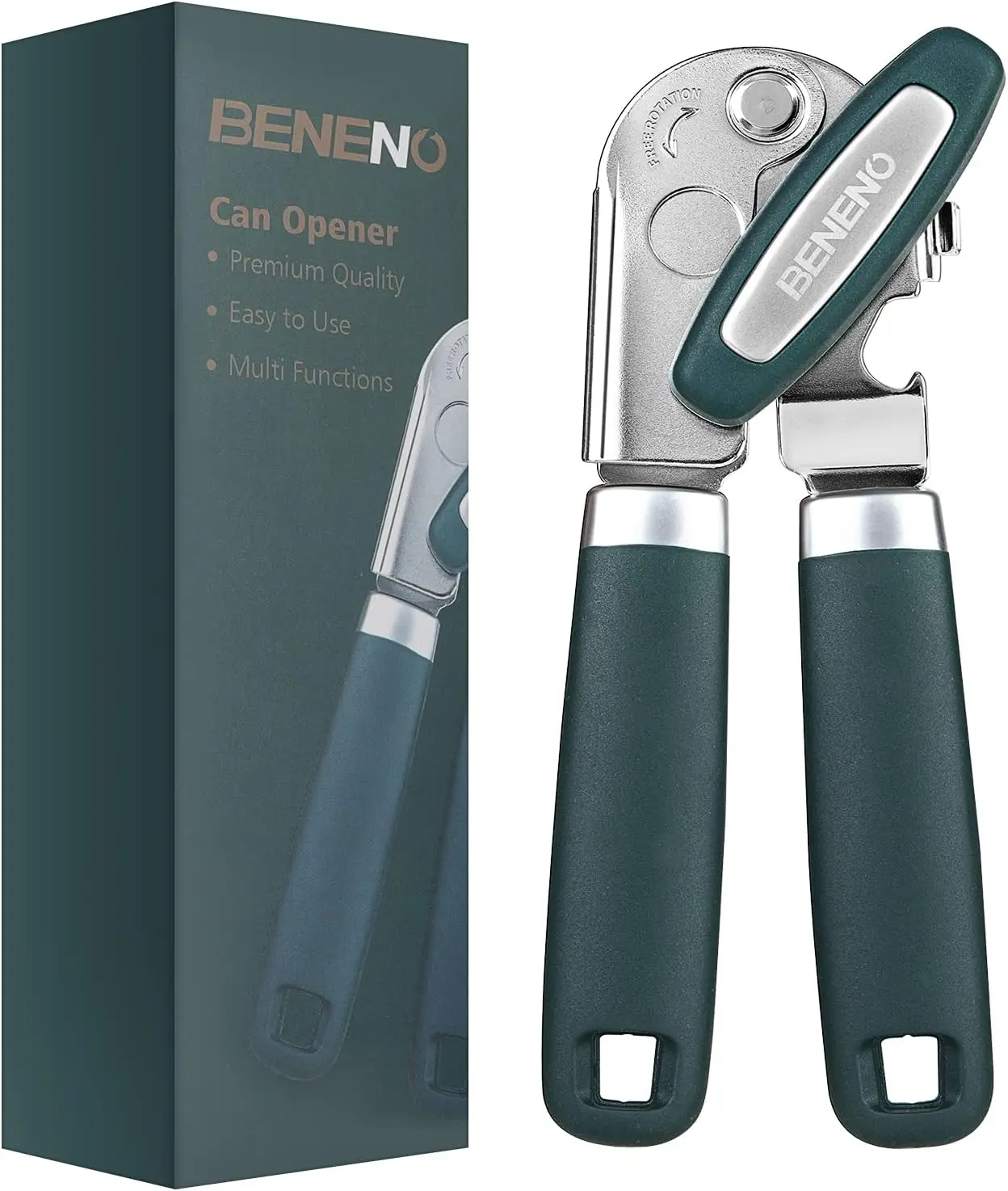 

Heavy Duty Hand Can Opener with Magnet, Sharp Carbon Steel Blade, Effort-Saving Knob & Soft Grip Handle, Multifunctional Kitchen Tool, Green