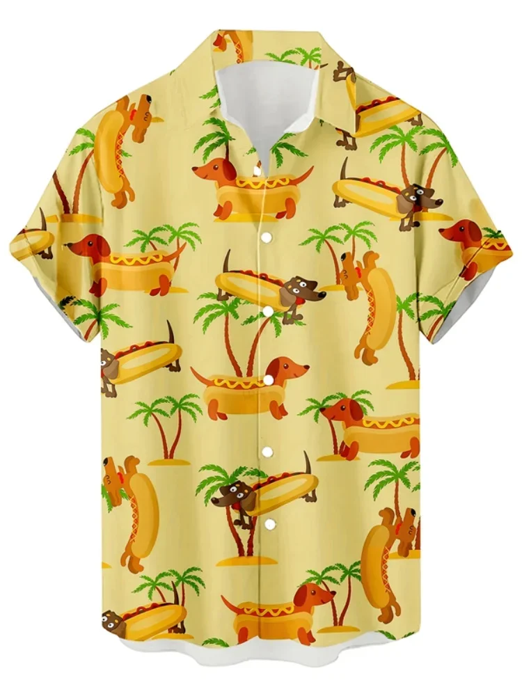 

Fashion Cat Dog Hawaiian Shirt Men 3D Printed Animal Pig Graphic Short Sleeve Shirts New Design Summer Beach Lapel Button Blouse