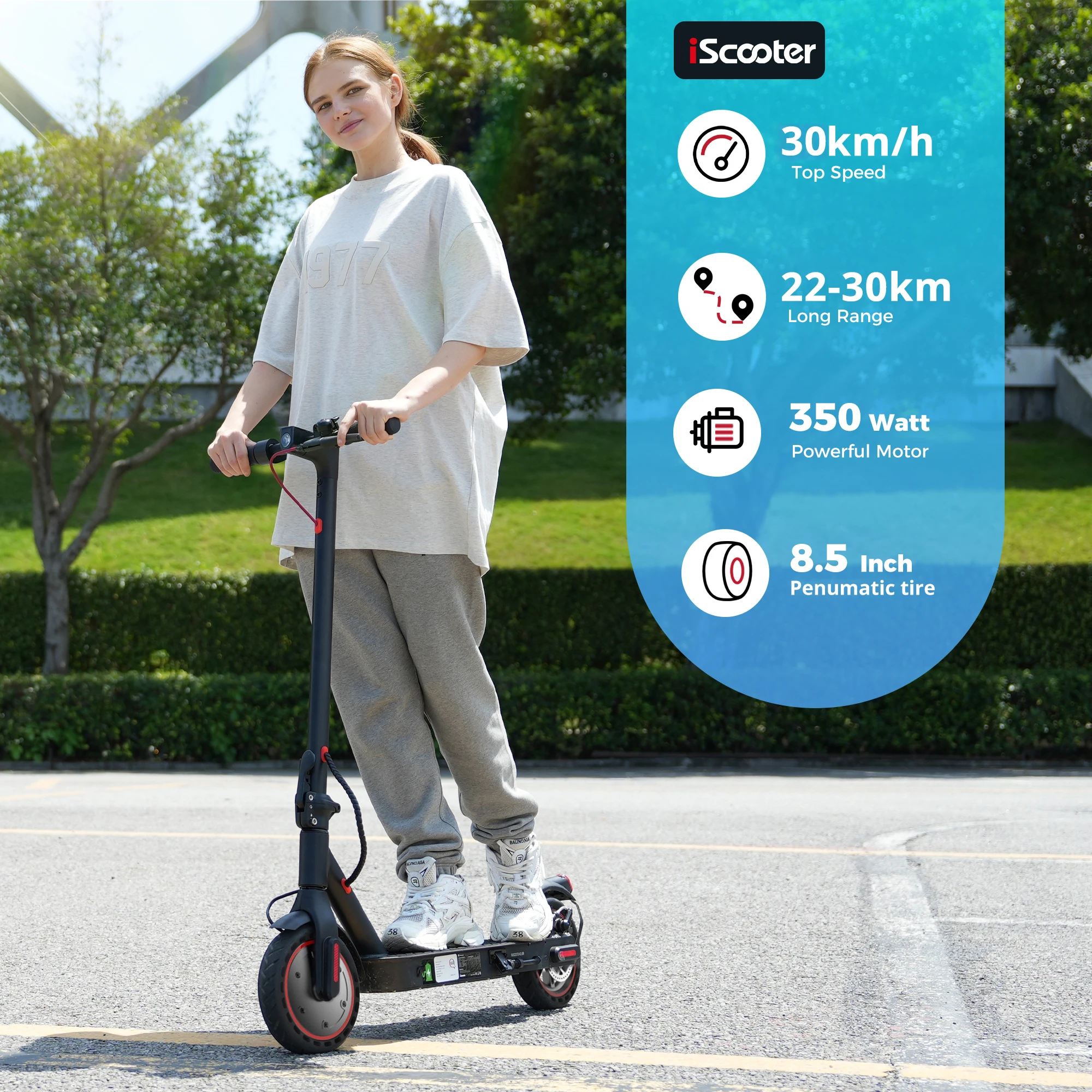 iScooter i9 Electric Scooter 7.5Ah Battery Foldable e scooter App Control 350w Adult Electric kick Scooter 30km/h