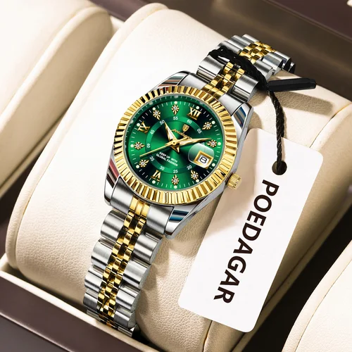 Imagen 2 del producto POEDAGAR, relojes elegantes para mujer, resistente al agua, fecha luminosa, exquisito reloj de pulsera para mujer, reloj de cuarzo de acero inoxidable para mujer