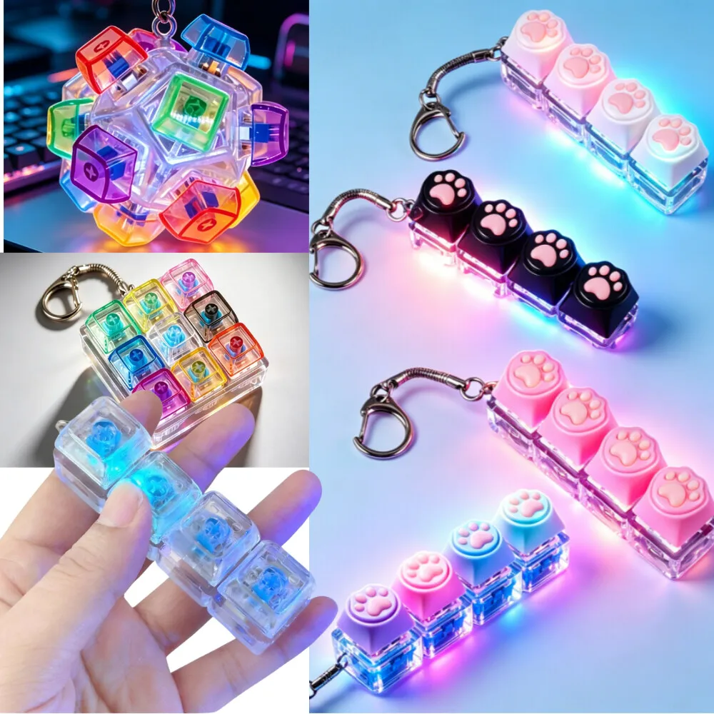 HOT Sales Fingertip Keyboard Keychain RGB Keyboard Fidget Toy with Lights for Stress Relief Decompression Calming Accessories딸깍이
