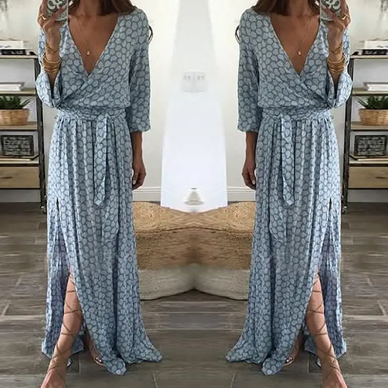 Sexy plaid V-ne lungo stampato asimmetrico Dr per le donne Ele Split abito da sera Par Matrimonio Performance Anniversario