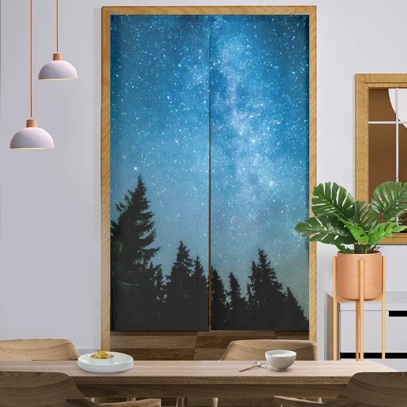 Cortinas de puerta de bosque para sala de estar, dormitorio, paisaje natural, Noren, cocina, medias cortinas, entrada, cortina de puerta Feng Shui