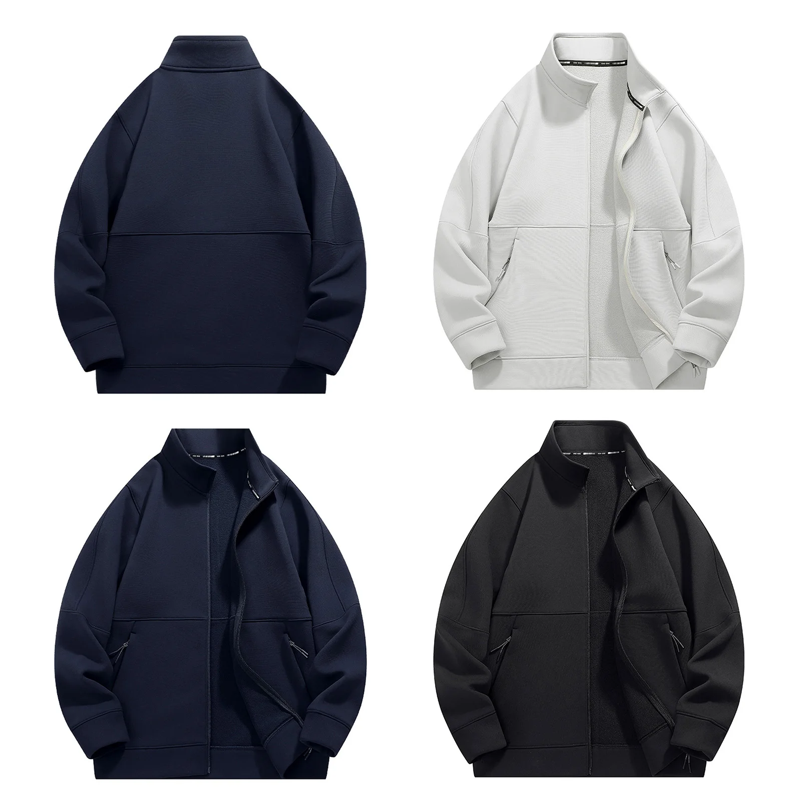 #M-3XL Men Fleece-Lined Zipper Golf Jacket Stand Collar Long Sleeve Coat Outerwear with Zip-Up Pockets for Outdoor Golfing