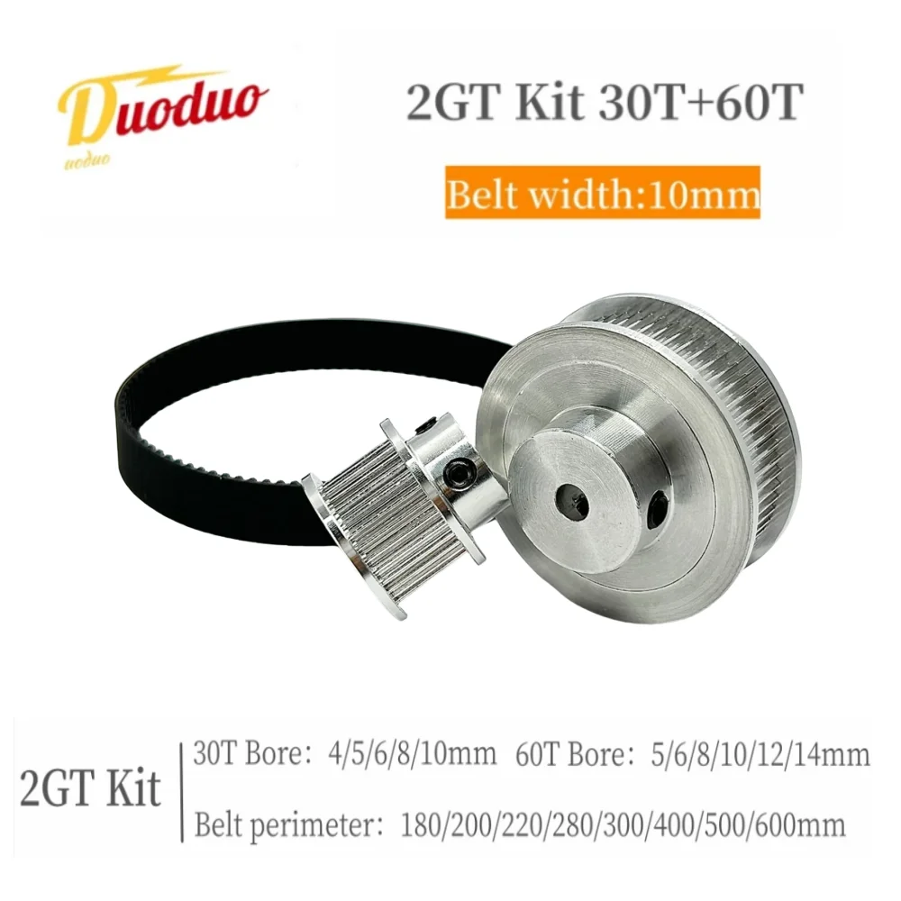 

2GT Timing pulley set 2:1 reduction ratio transmission component GT2 Pulley Belt Kit 60T 30Teeth Belt Width 10mm Bore 4~14mm GT2