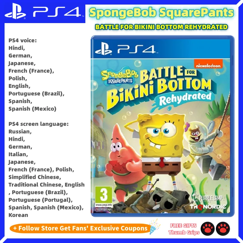 Новые игровые CD-диски Sony Playstatio4 PS4, Губка Боб, квадратные брюки, сражение за нижнюю часть бикини, восстановленные PS4 SONY Playstatio4, игровые предложения, карточка