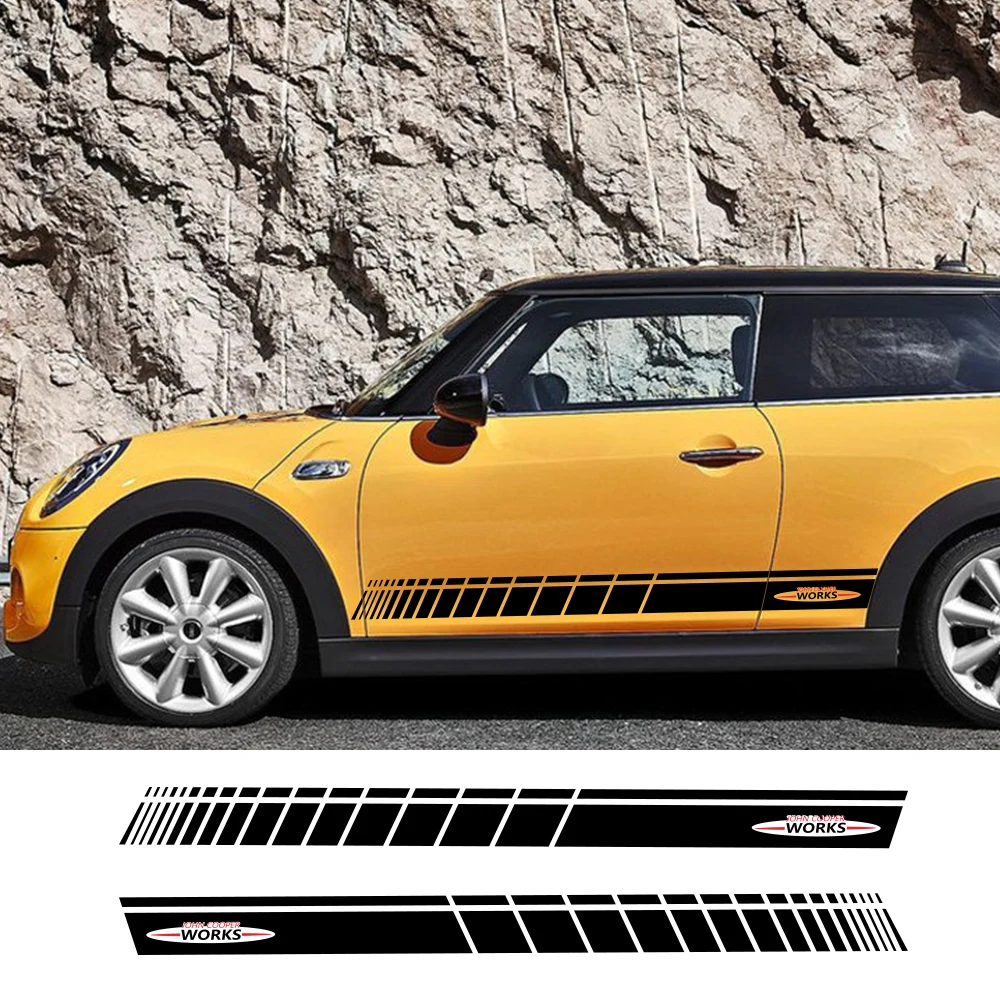 Car Door Side Skirt Stripes Stickers JCW Decals Decoration Accessories For MINI John Cooper Works R56 R58 R59 F57 F56 Hatchback