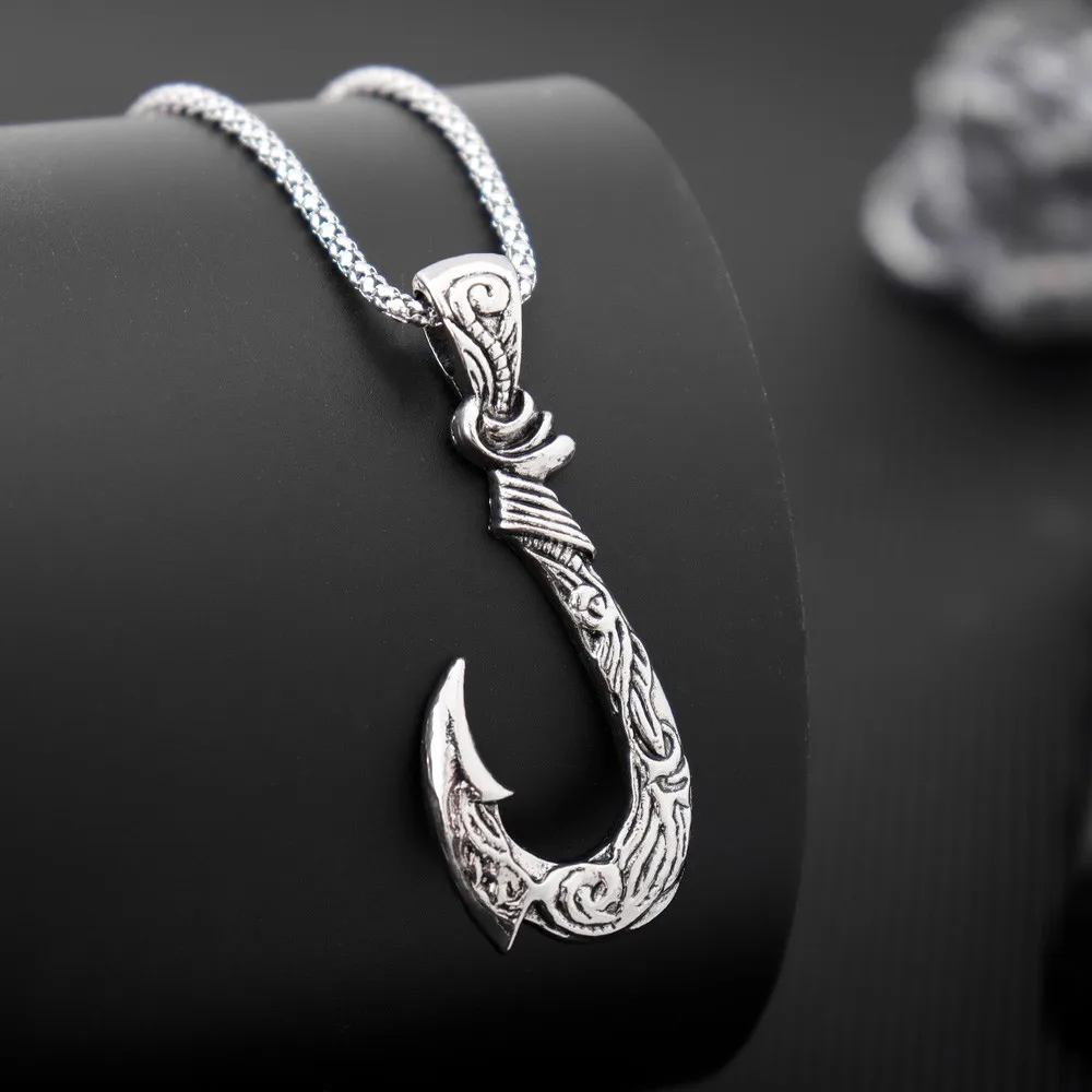 Norse mythology Moana Fishing Hook Men's Pendant Necklace Retro Legendary Viking Designer Pendants box Chain Jewelry party Gift