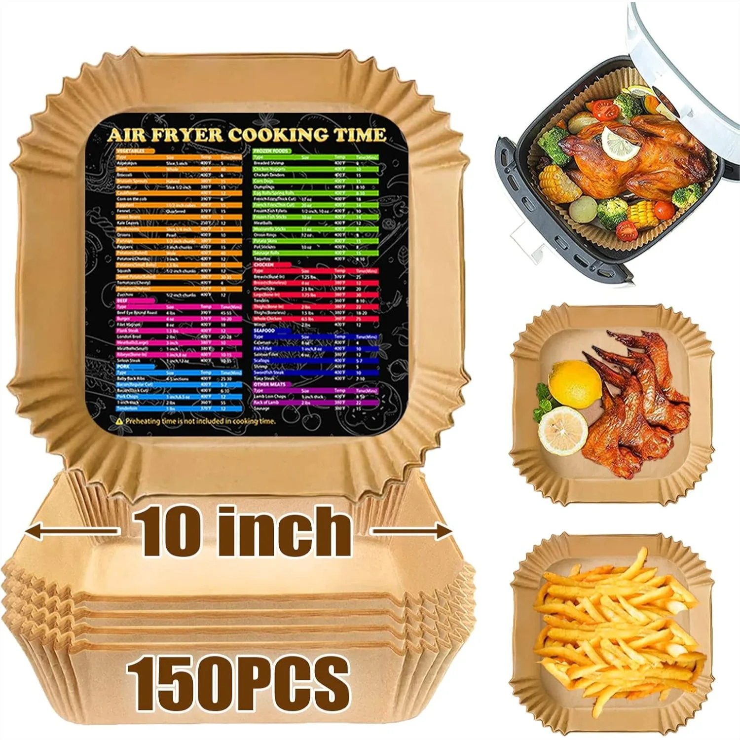 

Air Fryer Liners 10 Inch Square, Non-stick Parchment Paper Liners for Air Fryer, Disposable Oil Resistant Baking Paper, 150PCS