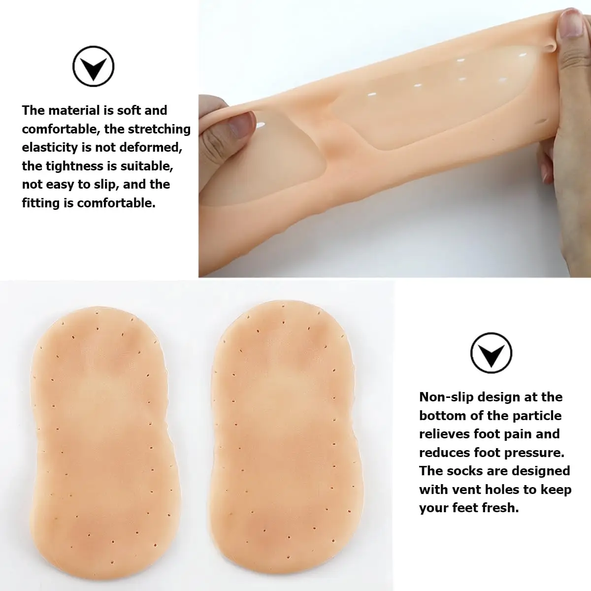 シリコン Sebs1PC のペア、フットケア、乾燥防止、ひび割れ防止、摩擦防止、滑り止め、穴あき、通気性のあるジェルソックス