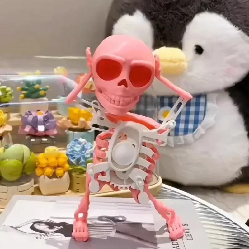 

3D Skeleton Man Dancing and Swinging Clockwork 3D Printed Fun Stress Relief Toy Skull Fingertip Plastic Toy Desktop Ornament