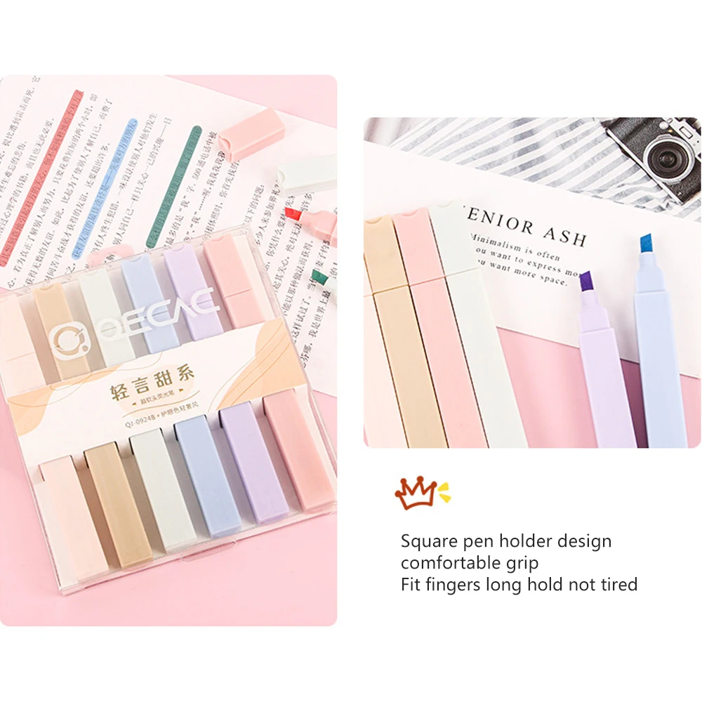 6 قطعة لون مزدوج/طرف واحد علامة لينة حماية العين قلم تحديد مجموعة أقلام الفلورسنت الباستيل ملاحظات المفاتيح #3