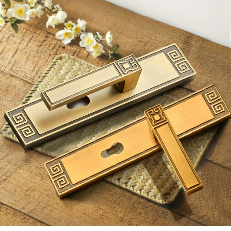 

Bedroom Door Lock, New Chinese Style Interior Zinc Alloy Handle Lock, Wooden Door Silent Lock