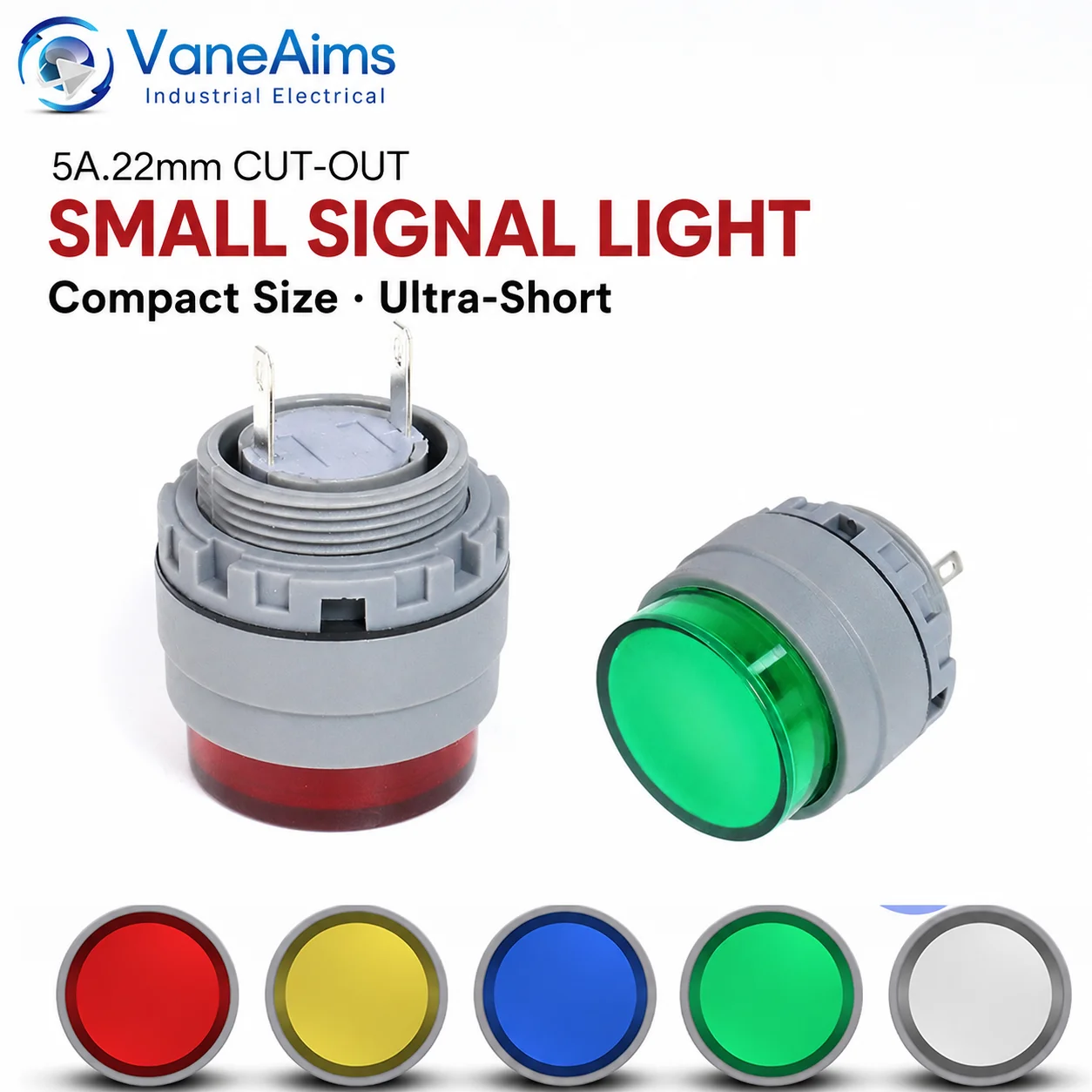 

2/5pcs 22mm Mini Led Signal Indicator Light 12v 24v 2pin 5A Industrial Lighting Pilot LED Lamp Red Green Blue Yellow White