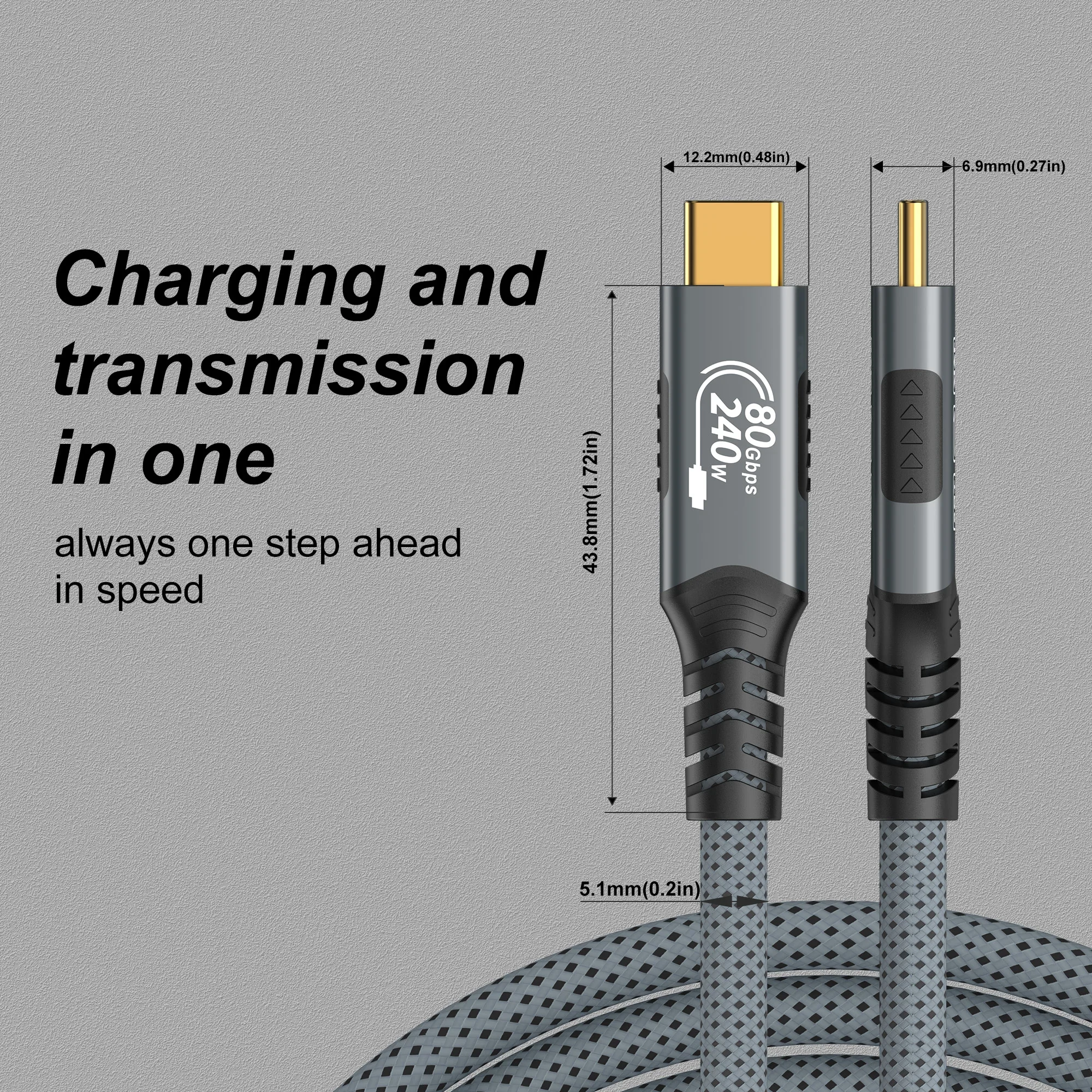 USB4 240w Thunderbolt 5 Cable Compatible with Thunderbolt 4 Data Transfer and Charging For MacBook Pro/Air Dell Lenovo view 2