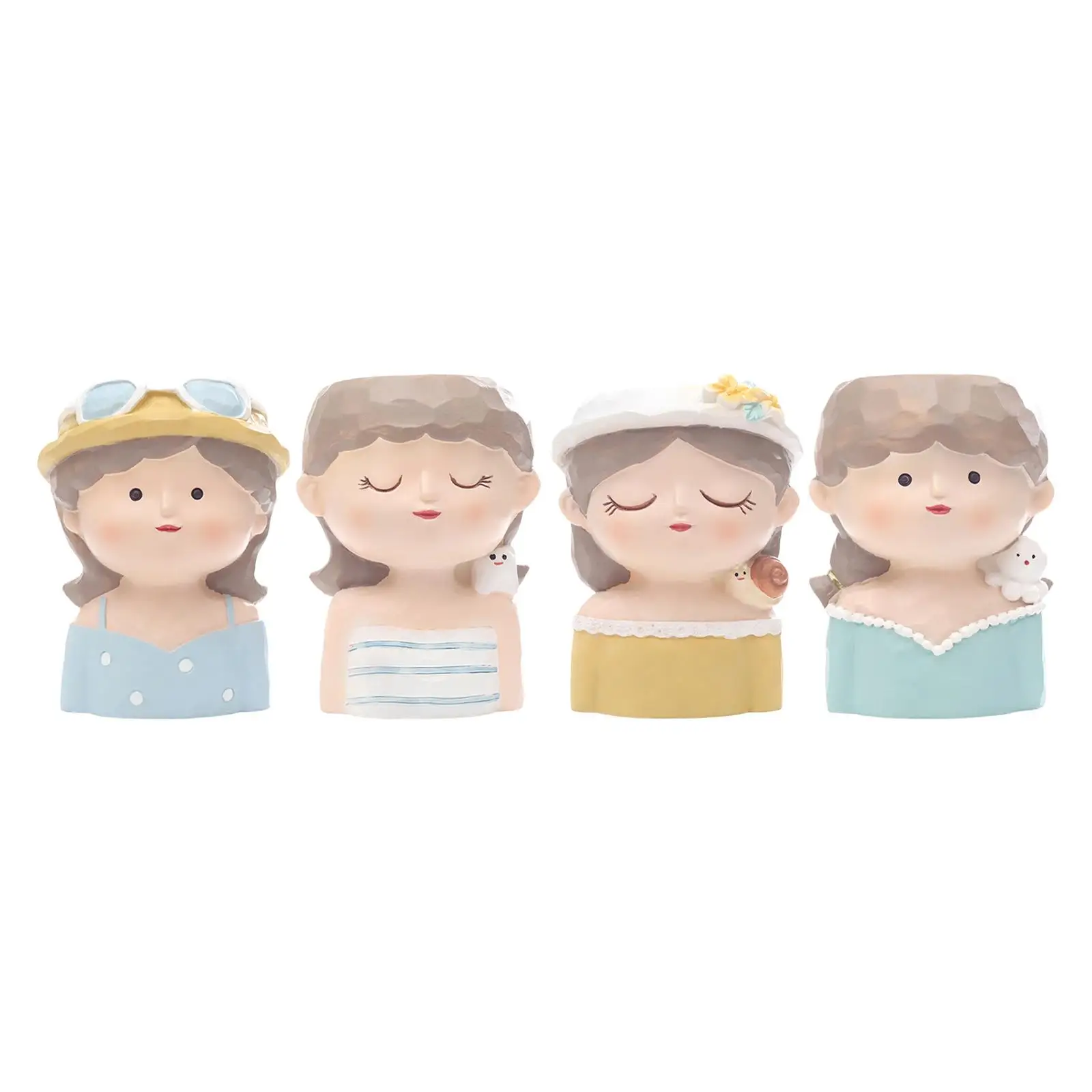 Girl Flowerpot Indoor Plants Present Cute Home Decor Gift Resin Novelty with Drain Hole Gifting Small Girl Head Flower Pot