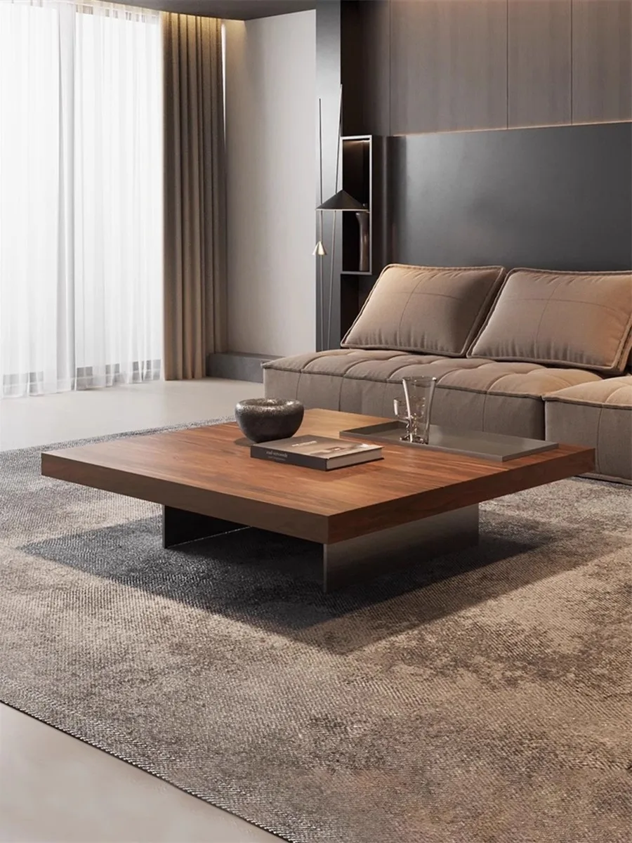 Italian minimalist square coffee table solid wood living room designer simple suspended walnut pattern wabi sand wind