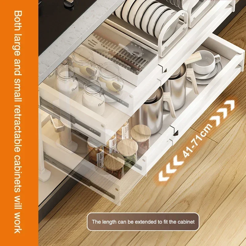 Under The Dish Kitchen Cabinet Lower Bowl Dishe Bowl Plate Storage Rack Built-In Drawer Rack Layered Push Pull Storage Draw