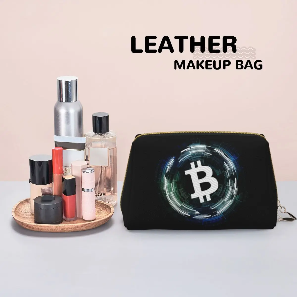 Bitcoin BTC Cryptocurrency Crypto Blockchain 18 Women Cosmetic Bags Travel Makeup Organizer Pouch Toiletry Storage Dopp Kit Box