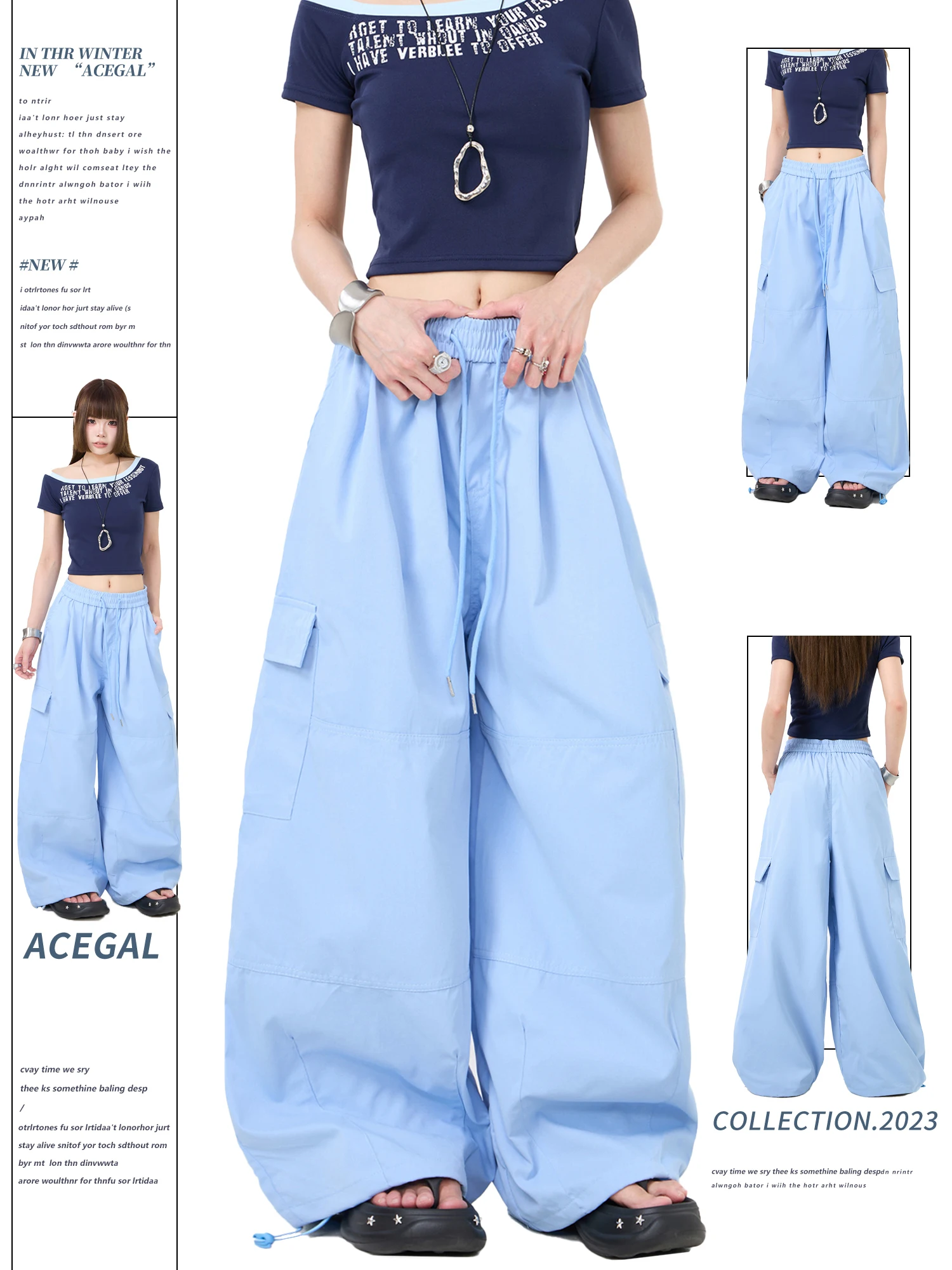 

American Style Wide Leg Work Pants Women's Drawstring Floor-Length Jazz Dance Pants Casual Loose Fit Polyester Fiber