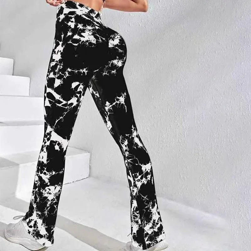 Women Tie Dye Wide Leg Leggings Knited Leggings Seamless High Waist Hip Lift Trainning Running Yoga Fitness Leggings for Women