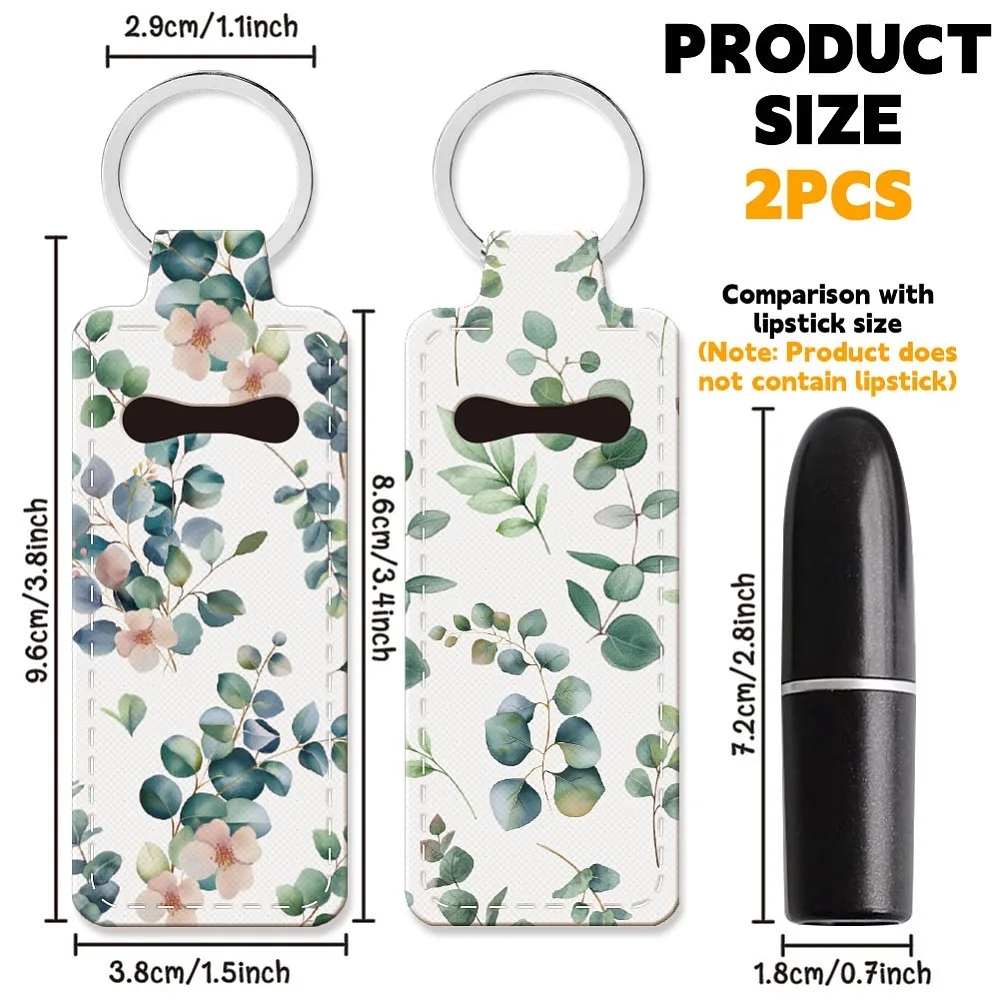Elastic Neoprene Keychains Lipstick Bags with Iron Keychain Rings Rectangle Leaf 9.6x3.8cm 2pcs/set