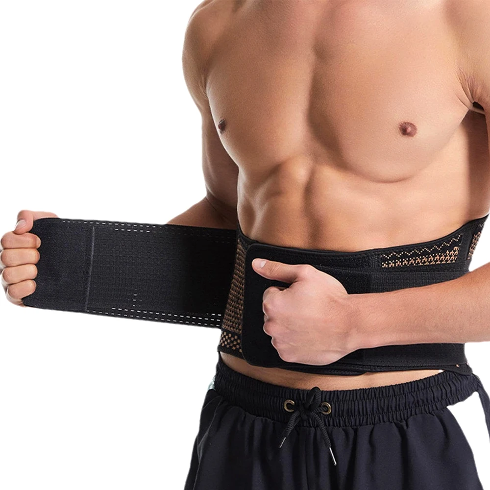 Waist Back Support Brace Adjustable Copper Lumbar Brace Compression Belt Fitness Waist Trainer Girdle for Men Women Unisex