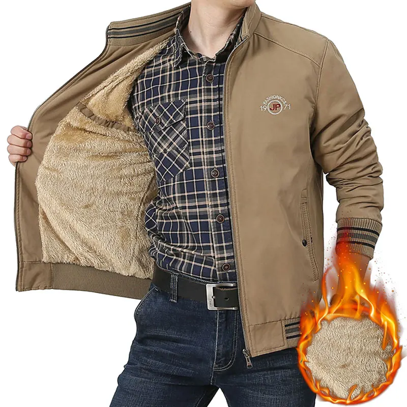 

Winter Thiened Cotton Jaet Men's Casual Sle Stand Collar Fce Lined Pure Cotton Warm Outdoor Leisure Coat