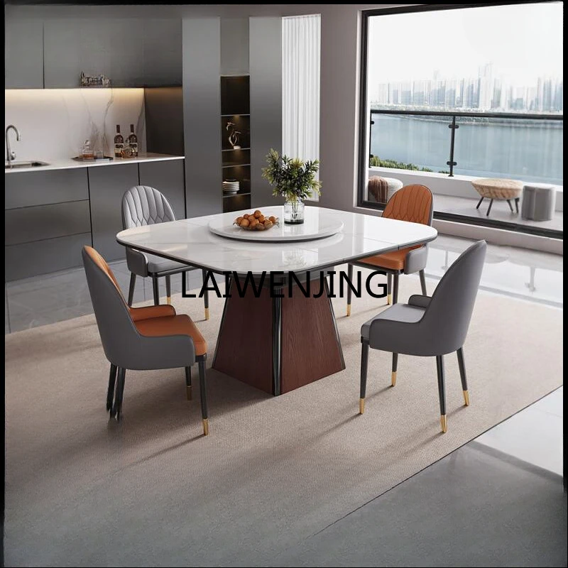 

HLZ telescopic square rock slab dining table household high-end light luxury small apartment dining table with turntable