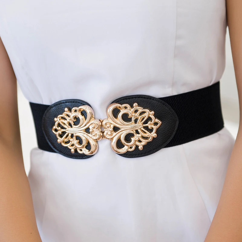 

1Pcs Vintage Metal Floral Belt Women's Fashion Loose Casual Elastic Elastic Waistband Women's Dress Tight Decoration