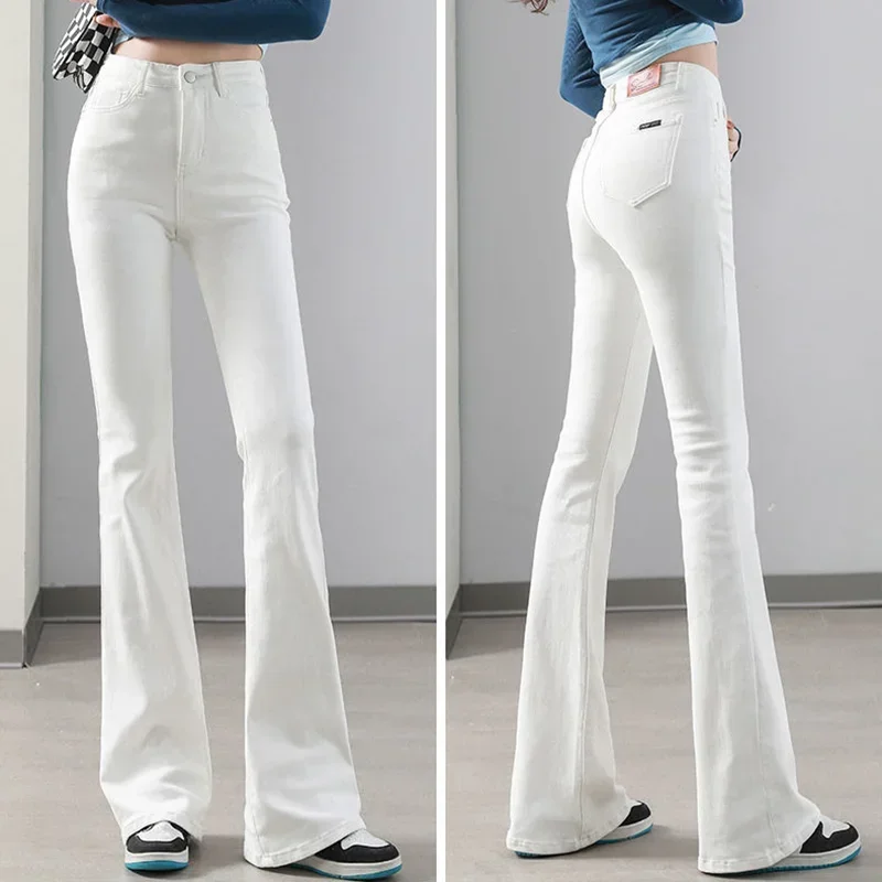 Fashion High Waist White Flare Jeans Women Casual Bell-Bottoms Skinny Spring Slim Denim Pants Ankle  Capris LJ34