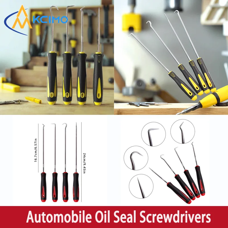 4Pcs Car Oil Seal Screwdriver Set, O-Ring Gasket Puller Remover Pick Hooks, Professional Auto Repair Maintenance Tools Kit