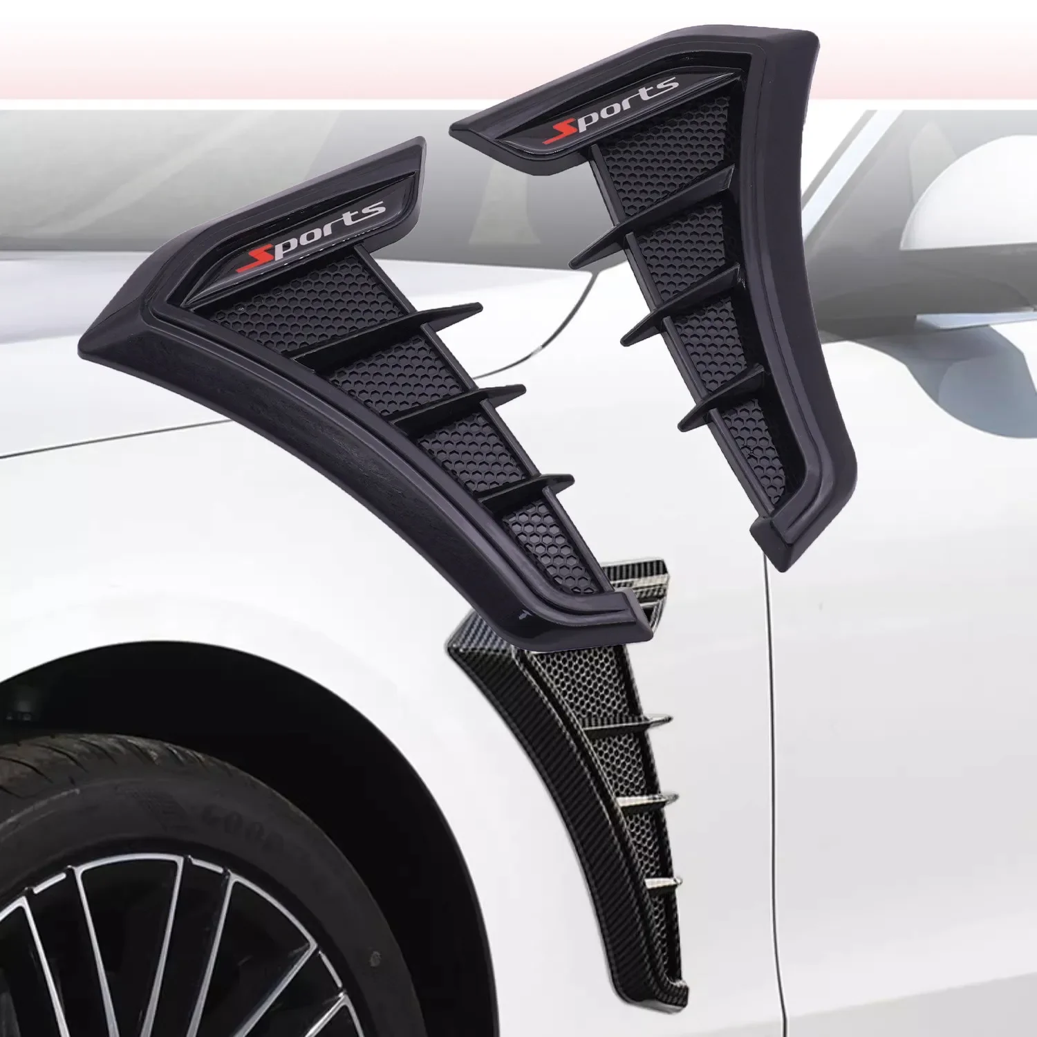 Lüftungsabdeckung für Kotflügel und Motorhaube, Luftstrom-Einlass-Verkleidung, Auto-Seitenzubehör, Flügel-Aufkleber, Belüftungssticker, Modifiziertes Styling, 2 Stück – Detail 1