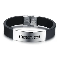 Punk Custom Logo Name Silicone Bracelet Men Width 14mm Fashion Black Engrave Text  Friends Luxury Brand