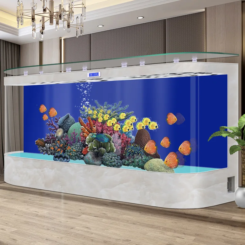 

Super large office company fish tank high-end floor-to-wall living room 2025 new hot-bending glass