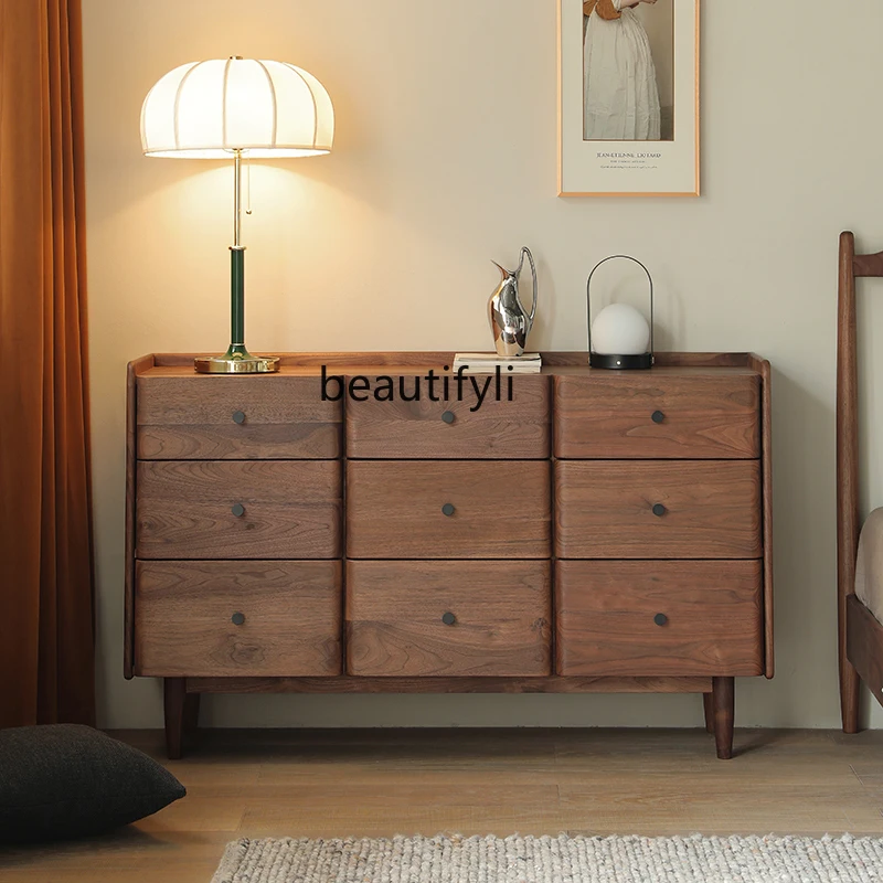 Modern simple solid wood bedroom bed storage low cabinet light luxury living room storage drawer chest cabinet