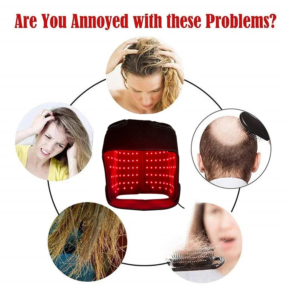 180LEDs Red Light Treatment Cap Head Relaxation Care Massage 650nm Lamp Treatment Laser Anti Hair Loss Cap Helps Hair Growth