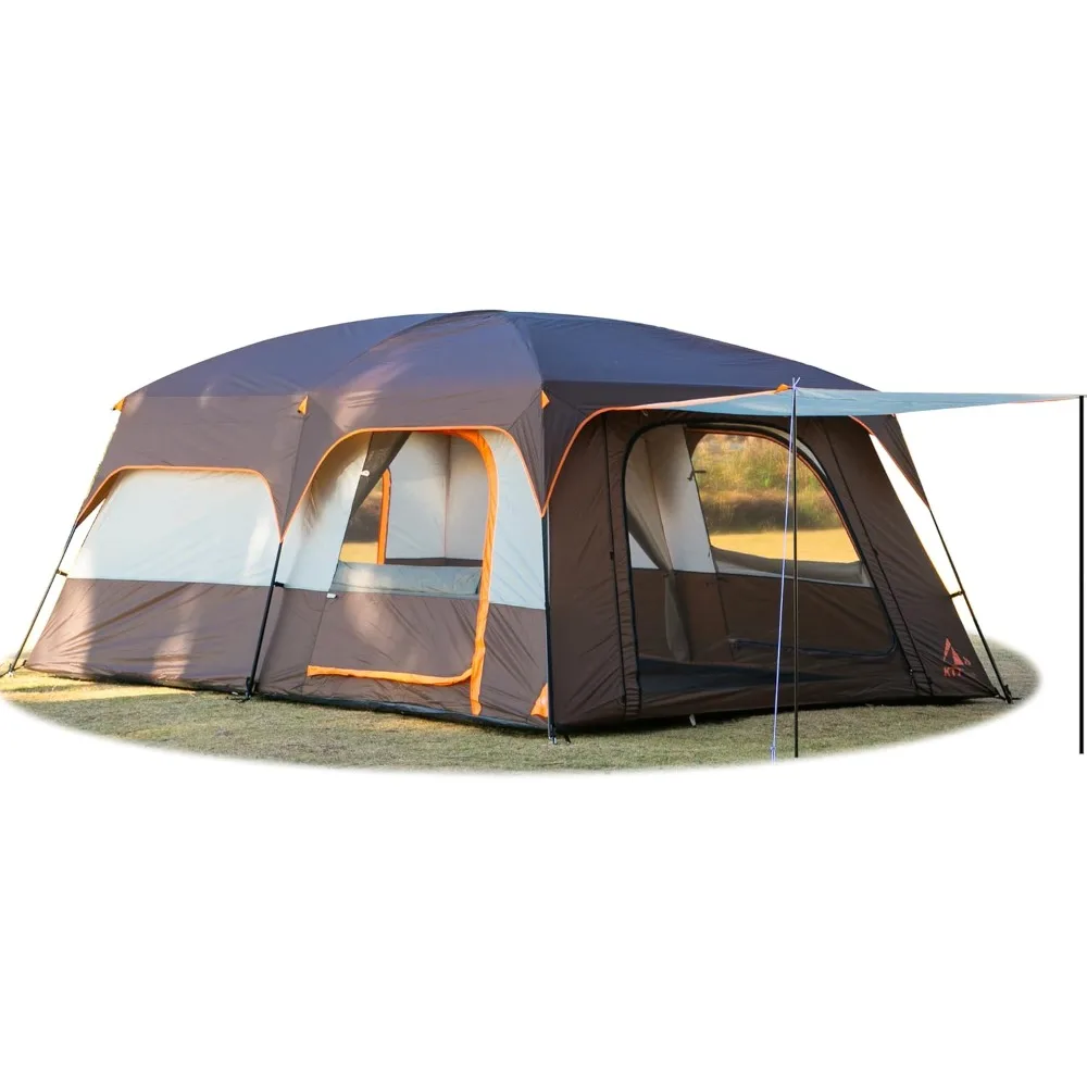 

KTT Family Cabin Tent: 6-10-12-14 Person, 2 Rooms, 3 Doors, 3 Windows, Mesh, Straight Wall, Waterproof