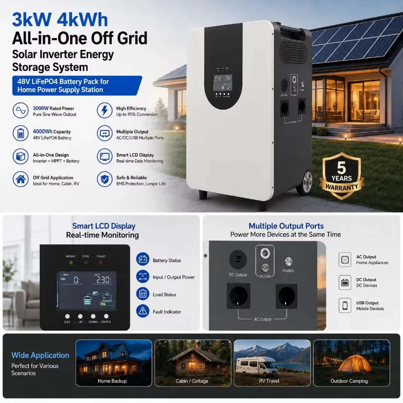 UPS Home Energy Storage System LiFePO4 Battery Backup with Fast Switching Solar Inverter