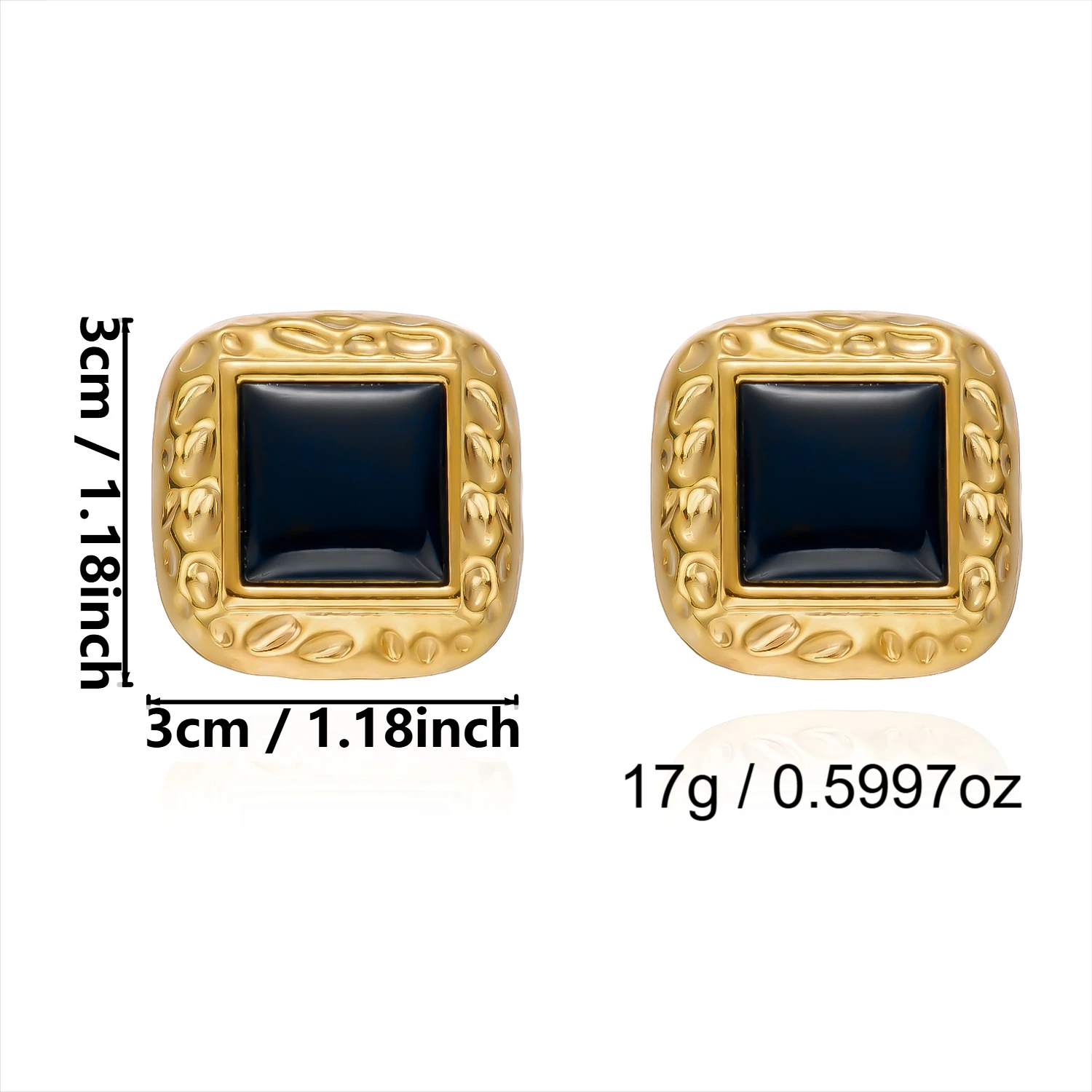 Klobige Vintage Schwarze Edelstahl-Ohrstecker für Frauen Unregelmäßige Geometrische Vergoldete Ohrringe Wasserfester Ohrschmuck – Detail 13